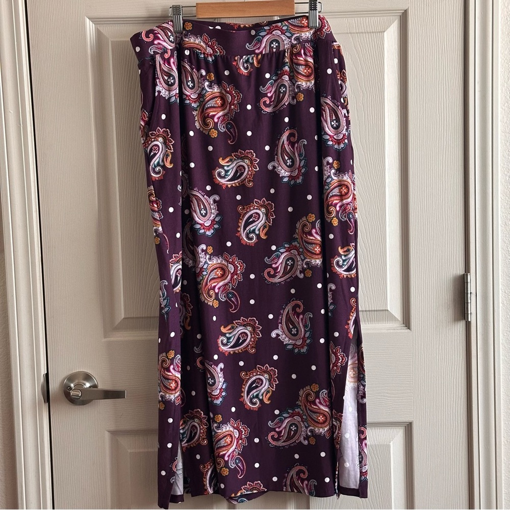Terra & Sky Purple Paisley Boho Maxi Skirt Women’s Plus Size 0X 14W